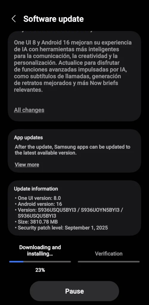 One UI 8 Stable Update Screenshot