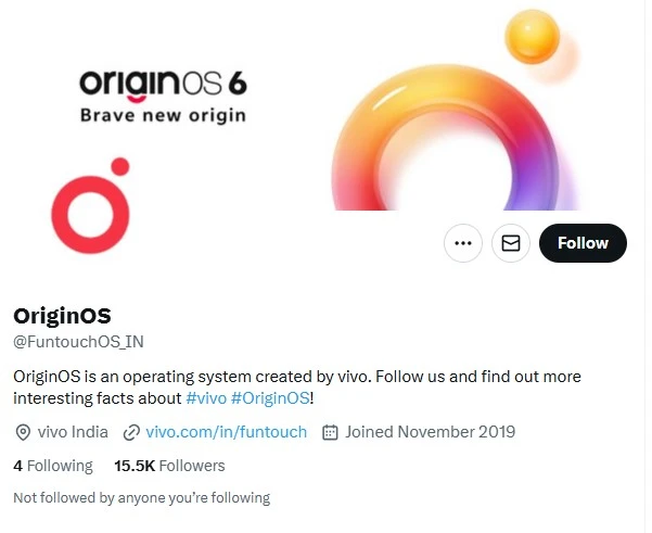 Vivo's FuntouchOS India Twitter account changed to OriginOS.